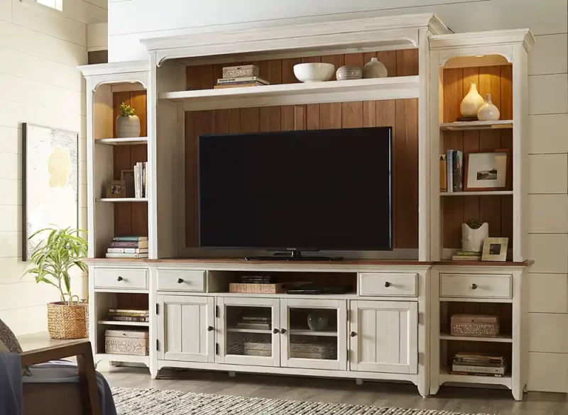 Liberty Farmhouse Reimagined Entertainment Center with Piers